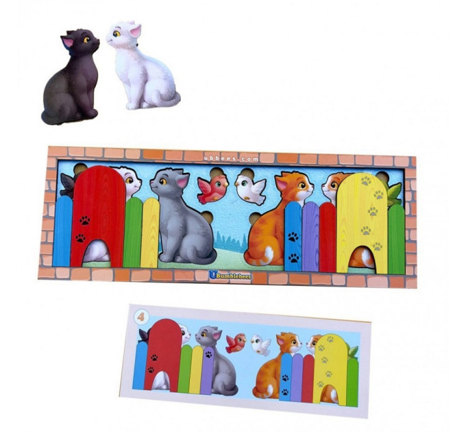 Деревянная игра с карточками "Котики за забором" Ubumblebees (ПСФ150) PSF150, 51 деталь и 14 карт