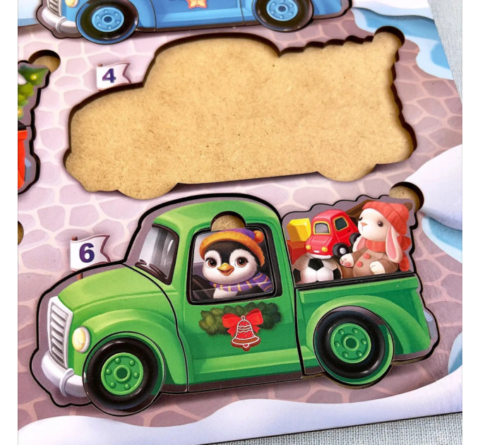 Дерев'яна гра з картками "Тварини на машинках" Ubumblebees (ПСФ132) PSF132, 42 деталі та 12 карт