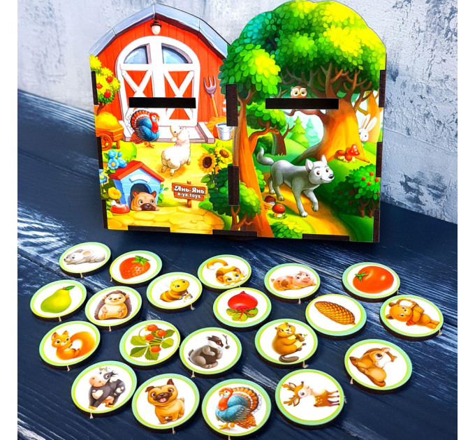 Деревянная настольная игра "Дикие и домашние животные" Ubumblebees (ПСФ021) PSF021 сортер-комодик