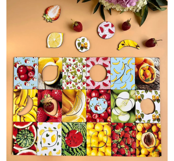 Деревянные Досточки Сегена "Фрукты" Ubumblebees (ПСФ035) PSF035 с узорами