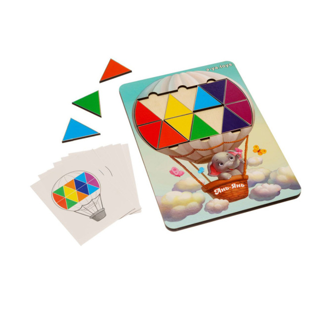 Деревянная мозаика "Слоненок на воздушном шаре" Ubumblebees (ПСД197) PSD197 треугольники