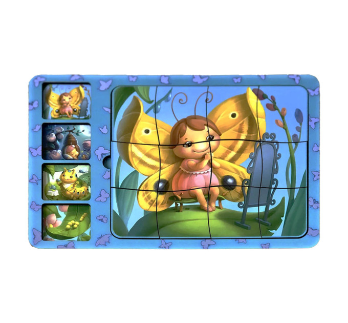 Деревянная настольная игра "Этапы развития бабочки" Ubumblebees (ПСФ017) PSF017 сортер-пазл