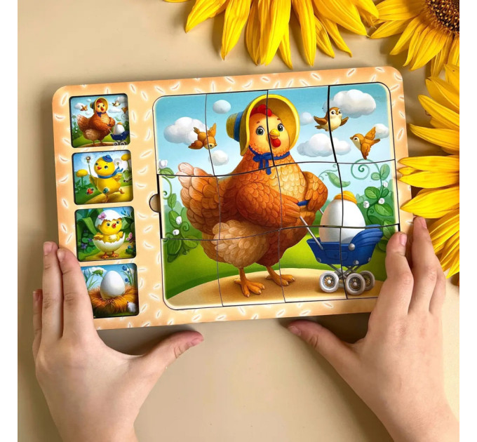 Деревянная настольная игра "Этапы развития курочки" Ubumblebees (ПСФ018) PSF018 сортер-пазл