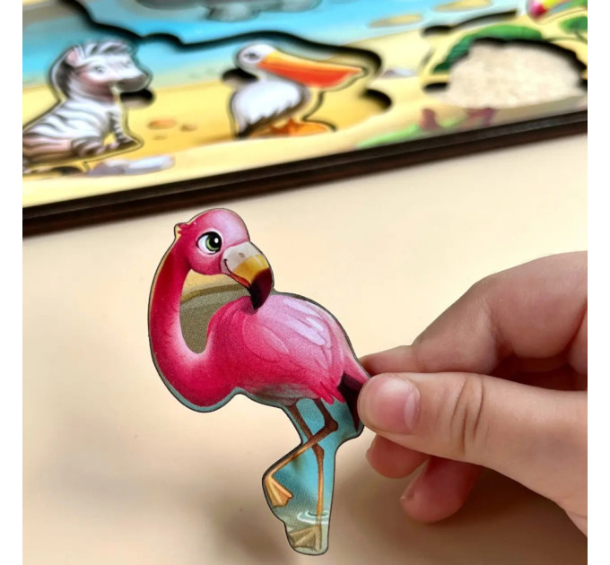 Деревянная настольная игра "А где звери?" Ubumblebees (ПСД175) PSD175 сортер-вкладыш