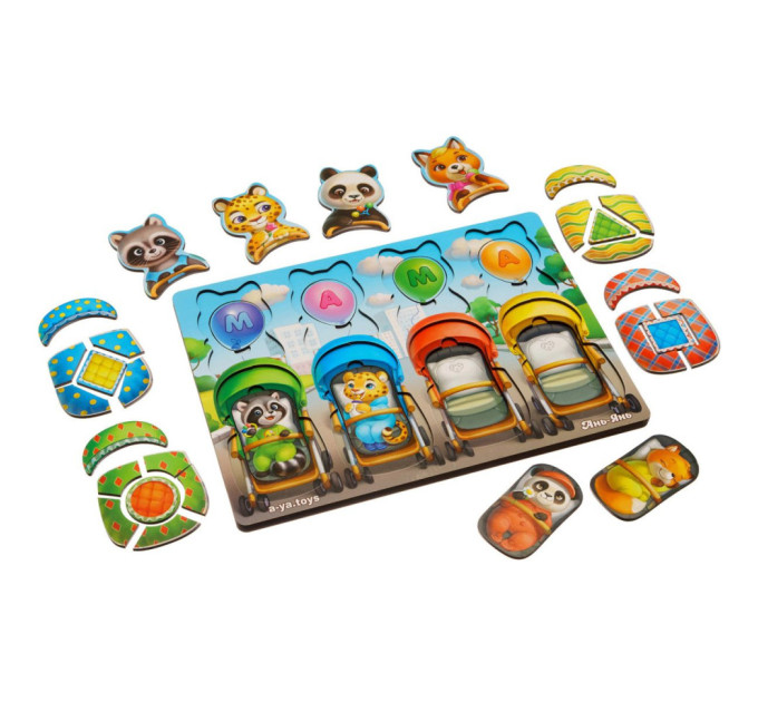 Деревянная настольная игра "Звери в колясках" Ubumblebees (ПСД176) PSD176 сортер-вкладыш