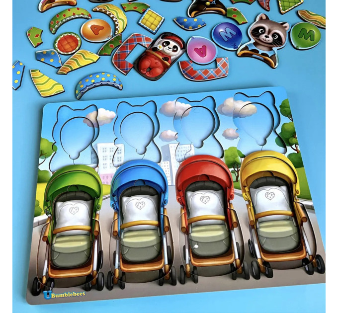 Деревянная настольная игра "Звери в колясках" Ubumblebees (ПСД176) PSD176 сортер-вкладыш