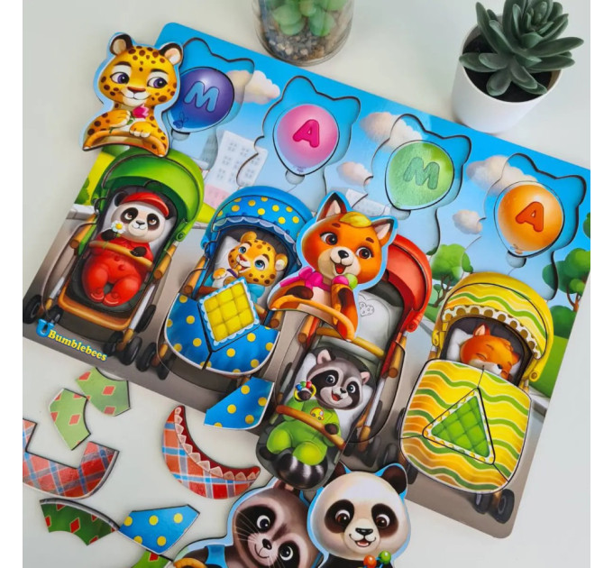 Деревянная настольная игра "Звери в колясках" Ubumblebees (ПСД176) PSD176 сортер-вкладыш