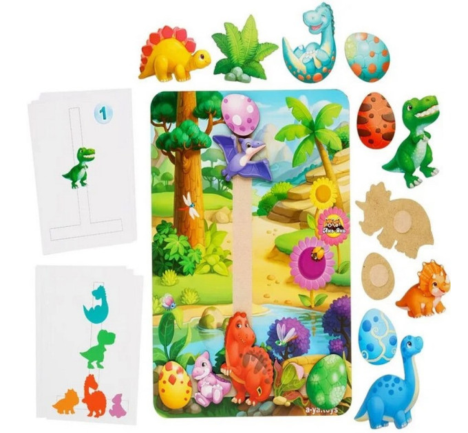 Деревянная настольная игра "Долина динозавров" Ubumblebees (ПСФ038) PSF038 на липучках