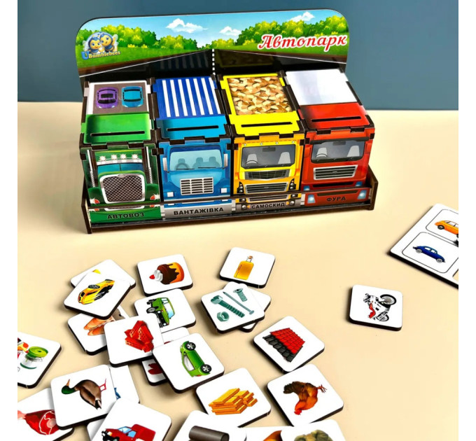 Деревянная настольная игра "Автопарк" Ubumblebees (ПСД082) PSD082 сортер-комодик