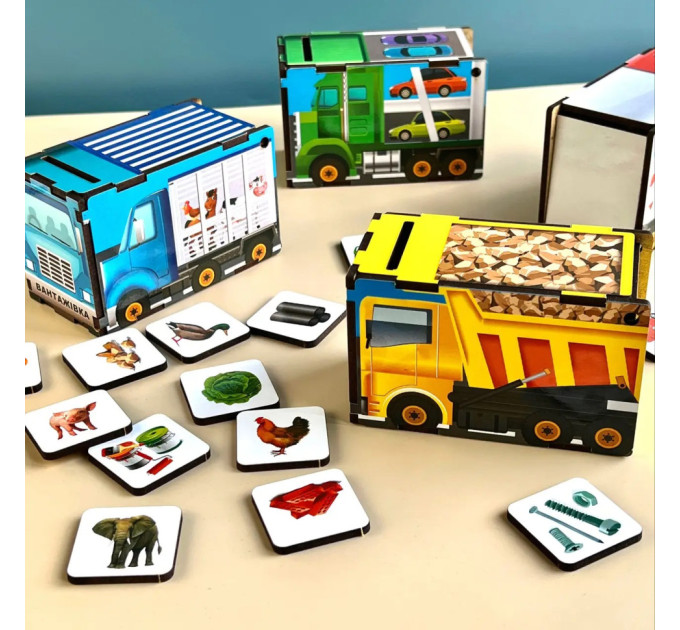 Деревянная настольная игра "Автопарк" Ubumblebees (ПСД082) PSD082 сортер-комодик