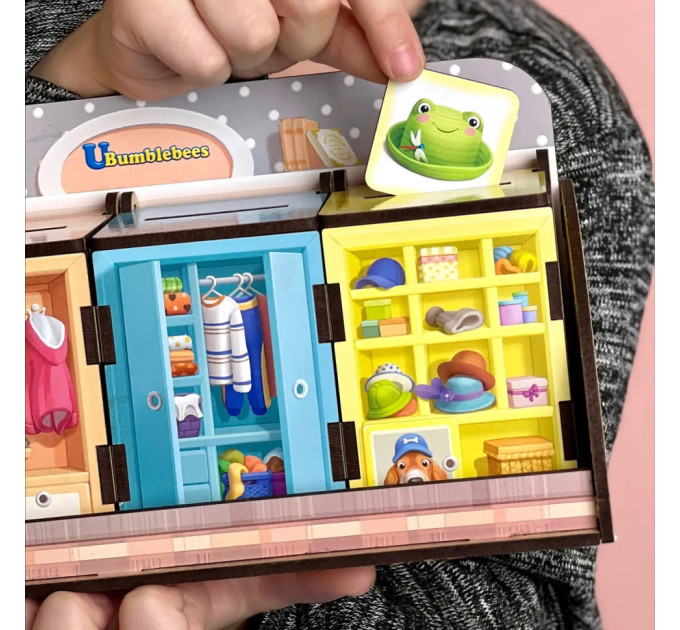 Деревянная настольная игра "Шкафы с одеждой" Ubumblebees (ПСД061) PSD061 сортер-комодик