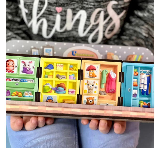 Деревянная настольная игра "Шкафы с одеждой" Ubumblebees (ПСД061) PSD061 сортер-комодик