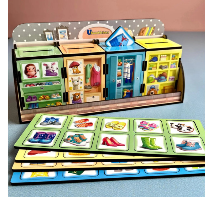 Деревянная настольная игра "Шкафы с одеждой" Ubumblebees (ПСД061) PSD061 сортер-комодик