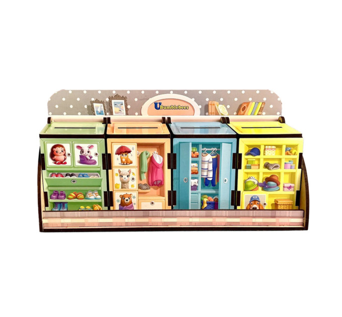 Деревянная настольная игра "Шкафы с одеждой" Ubumblebees (ПСД061) PSD061 сортер-комодик