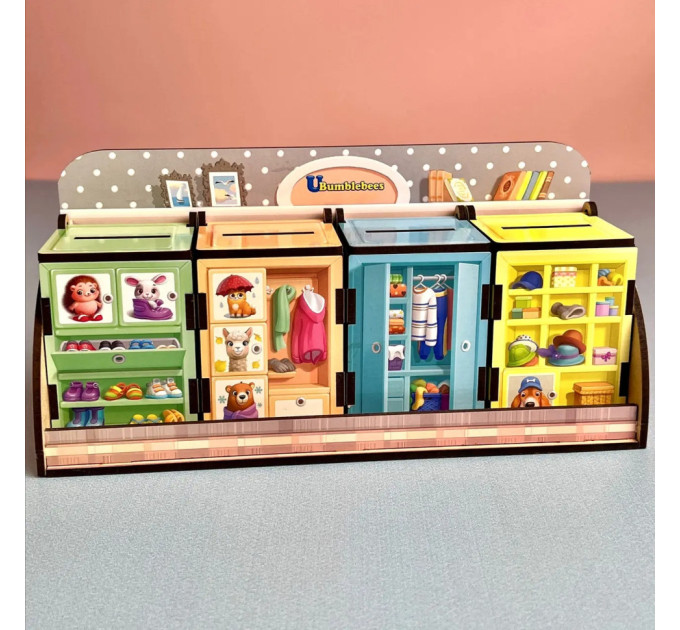 Деревянная настольная игра "Шкафы с одеждой" Ubumblebees (ПСД061) PSD061 сортер-комодик