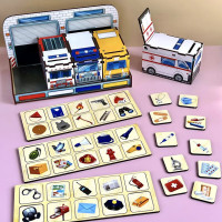 Деревянная настольная игра "Служебный транспорт" Ubumblebees (ПСФ027) PSF027 сортер-комодик