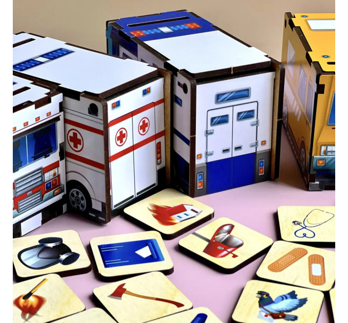 Деревянная настольная игра "Служебный транспорт" Ubumblebees (ПСФ027) PSF027 сортер-комодик