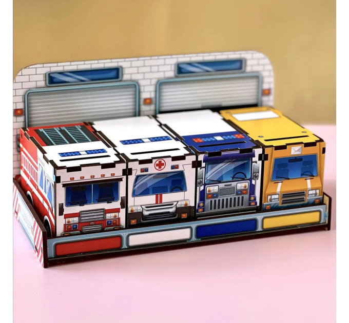 Деревянная настольная игра "Служебный транспорт" Ubumblebees (ПСФ027) PSF027 сортер-комодик