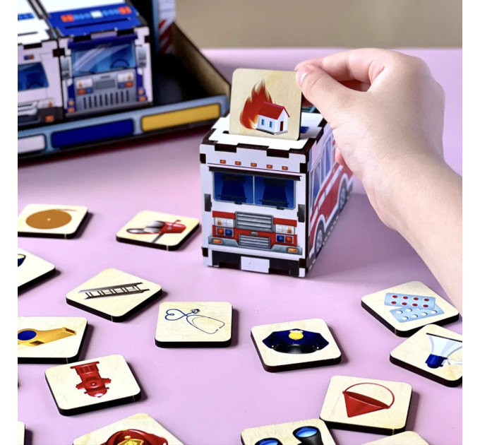 Деревянная настольная игра "Служебный транспорт" Ubumblebees (ПСФ027) PSF027 сортер-комодик