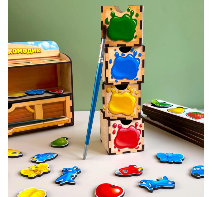 Деревянная настольная игра "Цвета" Ubumblebees (ПСД071) PSD071 сортер-комодик