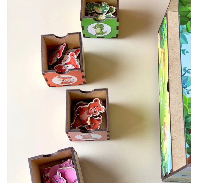 Дерев'яна настільна гра "Тварини" Ubumblebees (ПСД011) PSD011 сортер-комодик