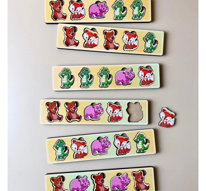 Дерев'яна настільна гра "Тварини" Ubumblebees (ПСД011) PSD011 сортер-комодик