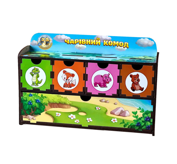 Дерев'яна настільна гра "Тварини" Ubumblebees (ПСД011) PSD011 сортер-комодик