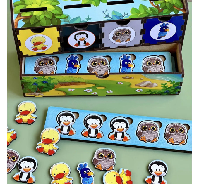 Деревянная настольная игра "Птицы" Ubumblebees (ПСД167) PSD167 сортер-комодик