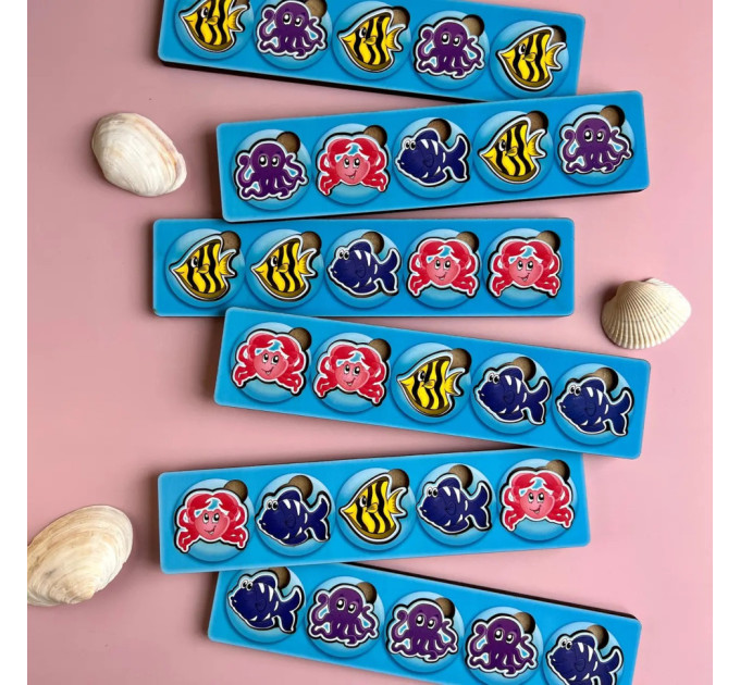 Деревянная настольная игра "Морские жители-1" Ubumblebees (ПСД003) PSD003 сортер-комодик