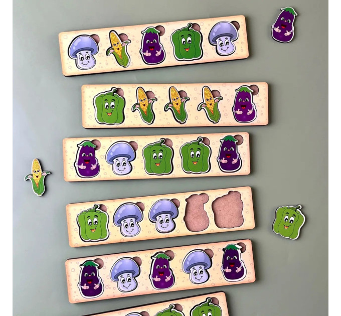 Дерев'яна настільна гра "Овочі -1" Ubumblebees (ПСД007) PSD007 сортер-комодик