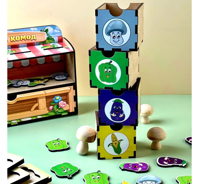 Дерев'яна настільна гра "Овочі -1" Ubumblebees (ПСД007) PSD007 сортер-комодик