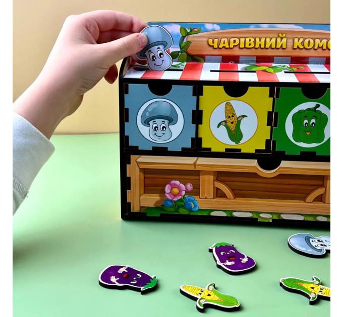 Дерев'яна настільна гра "Овочі -1" Ubumblebees (ПСД007) PSD007 сортер-комодик