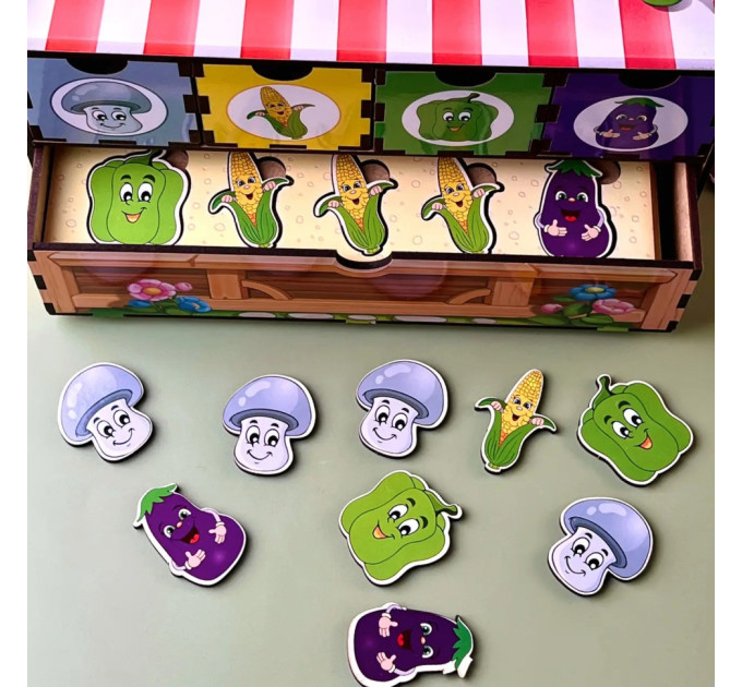 Дерев'яна настільна гра "Овочі -1" Ubumblebees (ПСД007) PSD007 сортер-комодик