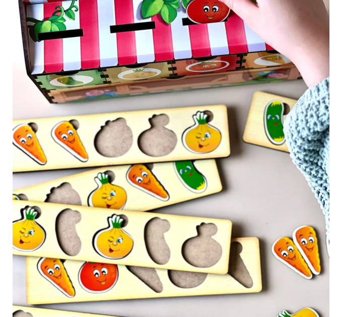 Дерев'яна настільна гра "Овочі -2" Ubumblebees (ПСД008) PSD008 сортер-комодик