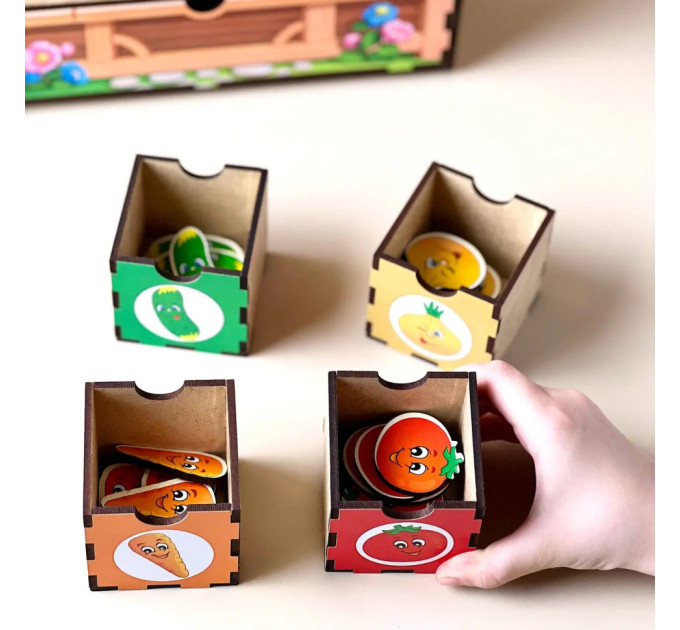 Дерев'яна настільна гра "Овочі -2" Ubumblebees (ПСД008) PSD008 сортер-комодик