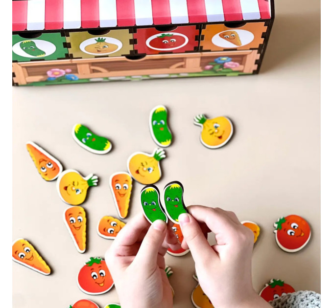 Дерев'яна настільна гра "Овочі -2" Ubumblebees (ПСД008) PSD008 сортер-комодик