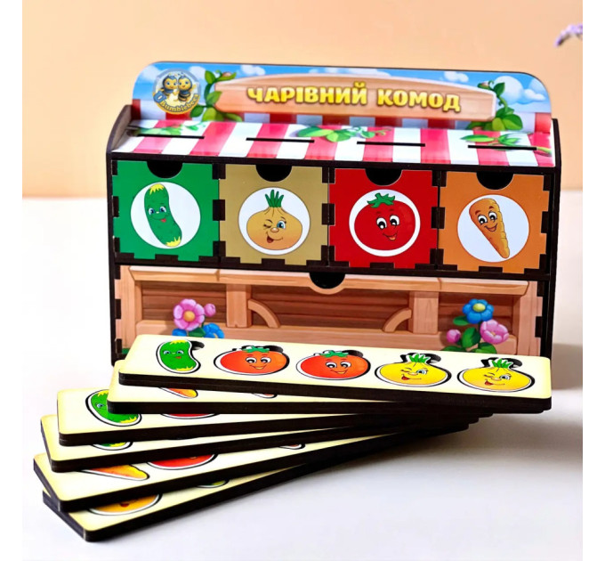 Дерев'яна настільна гра "Овочі -2" Ubumblebees (ПСД008) PSD008 сортер-комодик