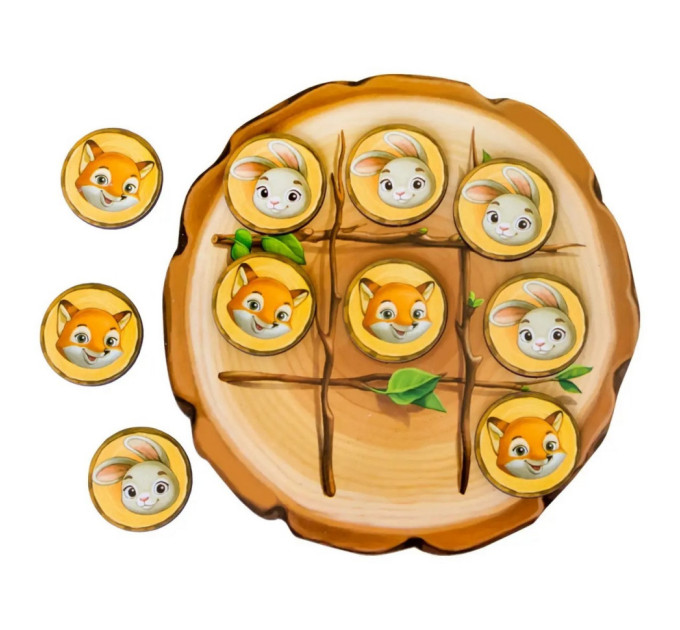 Дерев'яна настільна гра "Хрестики-нуліки" Ubumblebees (ПСД158) PSD158 зайчик та лисичка