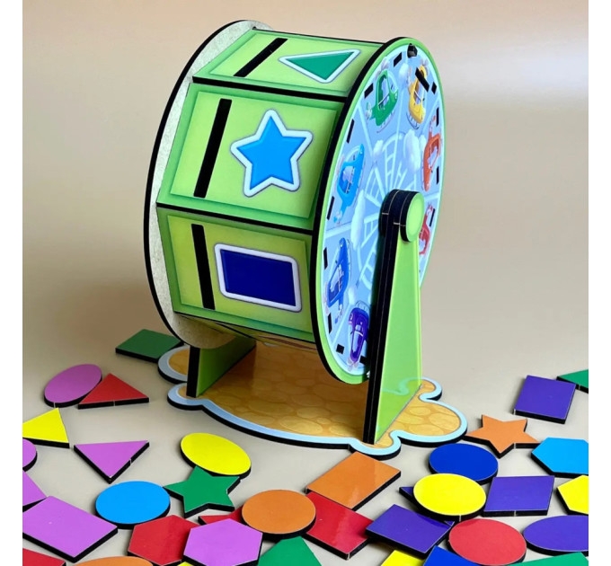 Дерев'яний сортер "Барабан" Ubumblebees (ПСФ135) PSF135 геометричні фігури