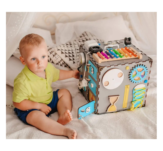 Развивающая игрушка Бизикуб Temple Group TG200090 30х30х30 см Серый