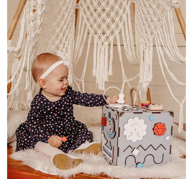 Розвиваюча іграшка Бізікуб Temple Group TG200165 23х23х23 см Сірий