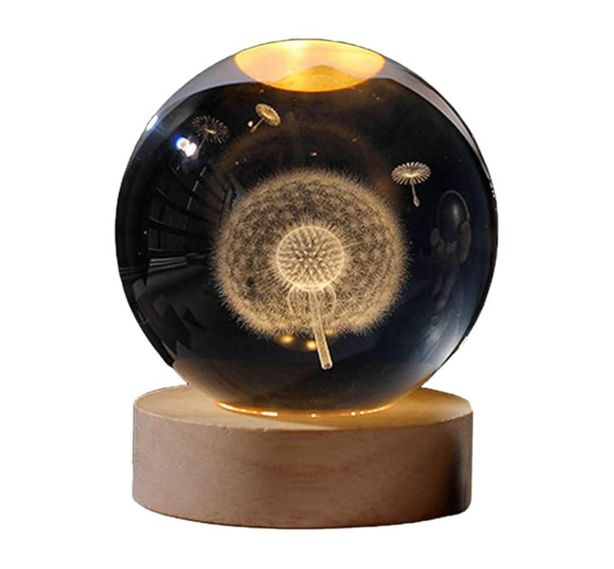 Ночник светильник 3D Хрустальный шар Д8 Одуванчик 13412