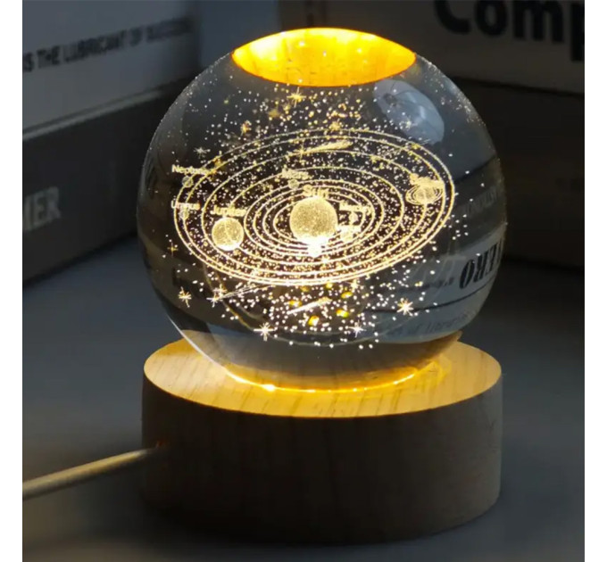 Нічний світильник 3D Кришталева куля Д6 Космос Сонячна система 13404