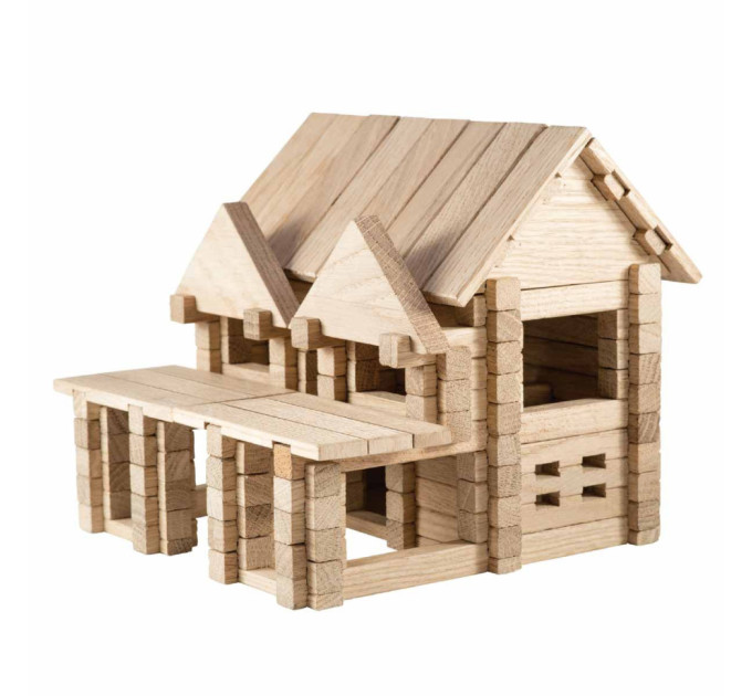 Дерев'яний конструктор "Будиночок з балконом" Igroteco 900248, 136 деталей