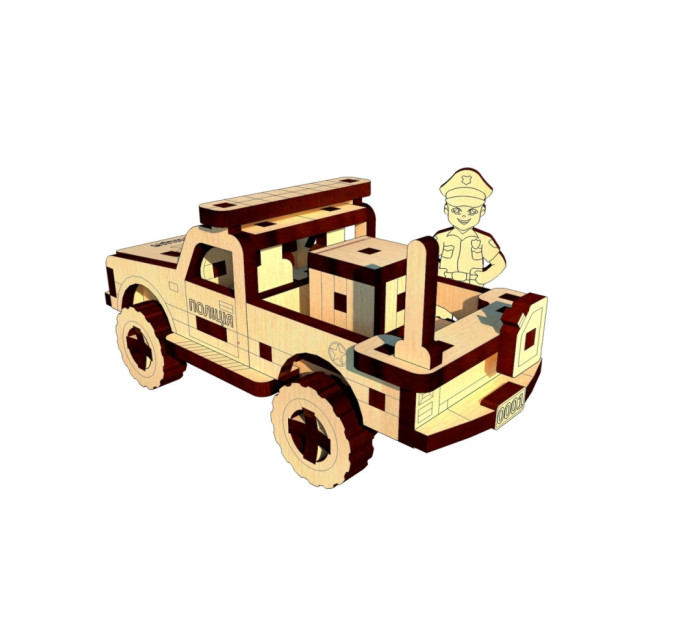 Деревянный мини конструктор "Полицейский Пикап" OPZ-011, 61 деталь