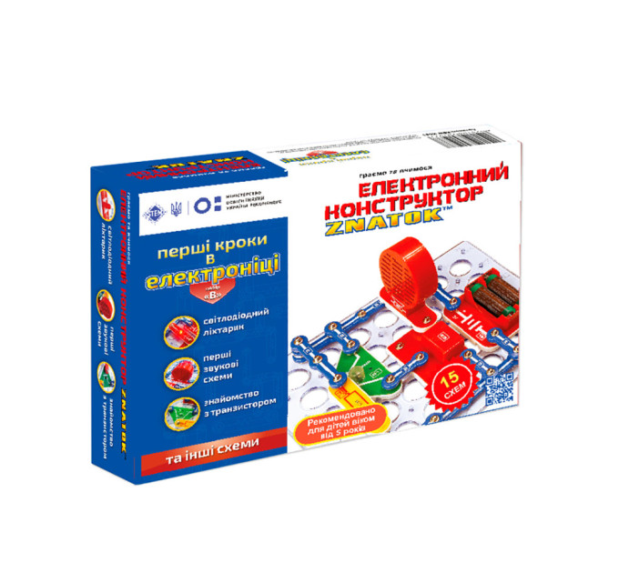 Конструктор Знавець "Перші кроки в електроніці" ZNATOK REW-K061, 15 схем, набір
