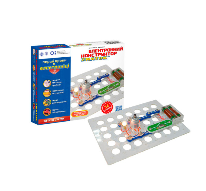 Конструктор Знаток "Первые шаги в электронике" ZNATOK REW-K062, 34 схемы, набор С