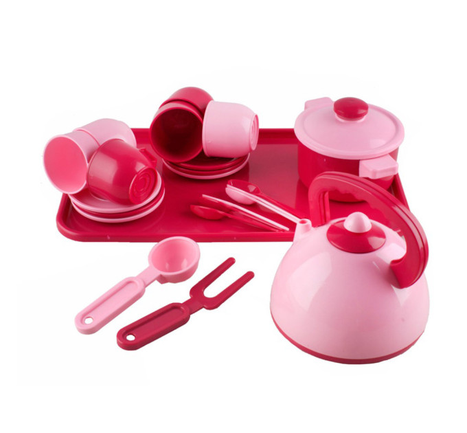 Ігровий набір посуду 70309 (Pink) з чайником, каструлею та тацею