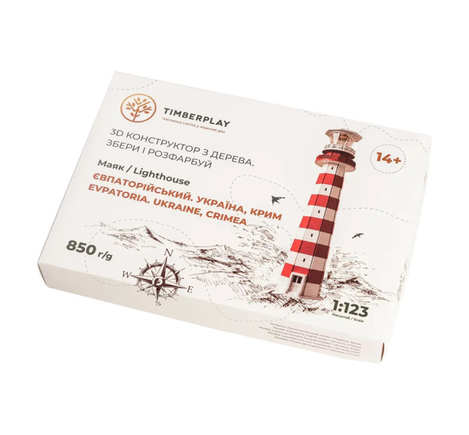 Конструктор деревянный 3D маяк Евпаторийский (Украина, Крым) TMP-006, 100 деталей