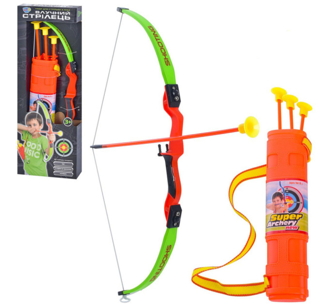 Игрушечный лук М 0009, 3 стрелы на присосках, колчан